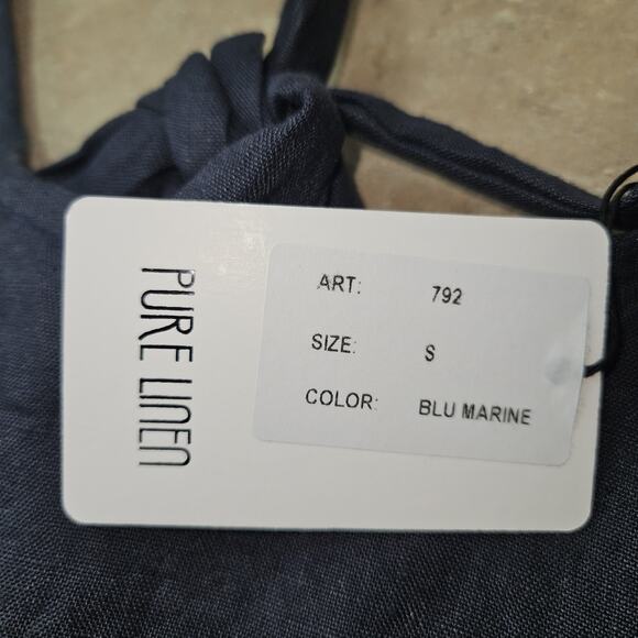 Rosemarie 100% Linen Dress S Boho Midi Lagenlook Minimalist Crochet Trim Beachy - Picture 6 of 8